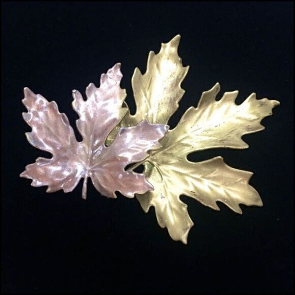 Vintage Maple Leaf Gold Tone Multi Colored Brooch Pin